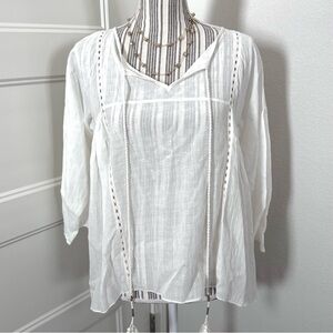 TRYB by Anthropologie White Boho Peasant Top — NWT
